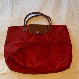 Longchamp Red Tote with Brown Accents
